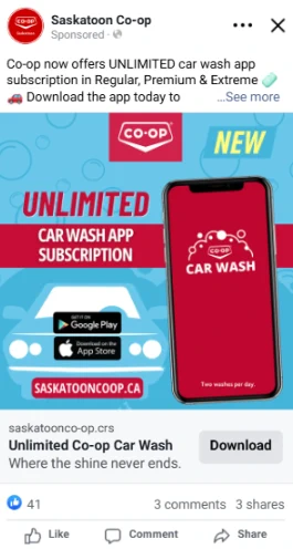 Co-op Car Wash App subscription screen